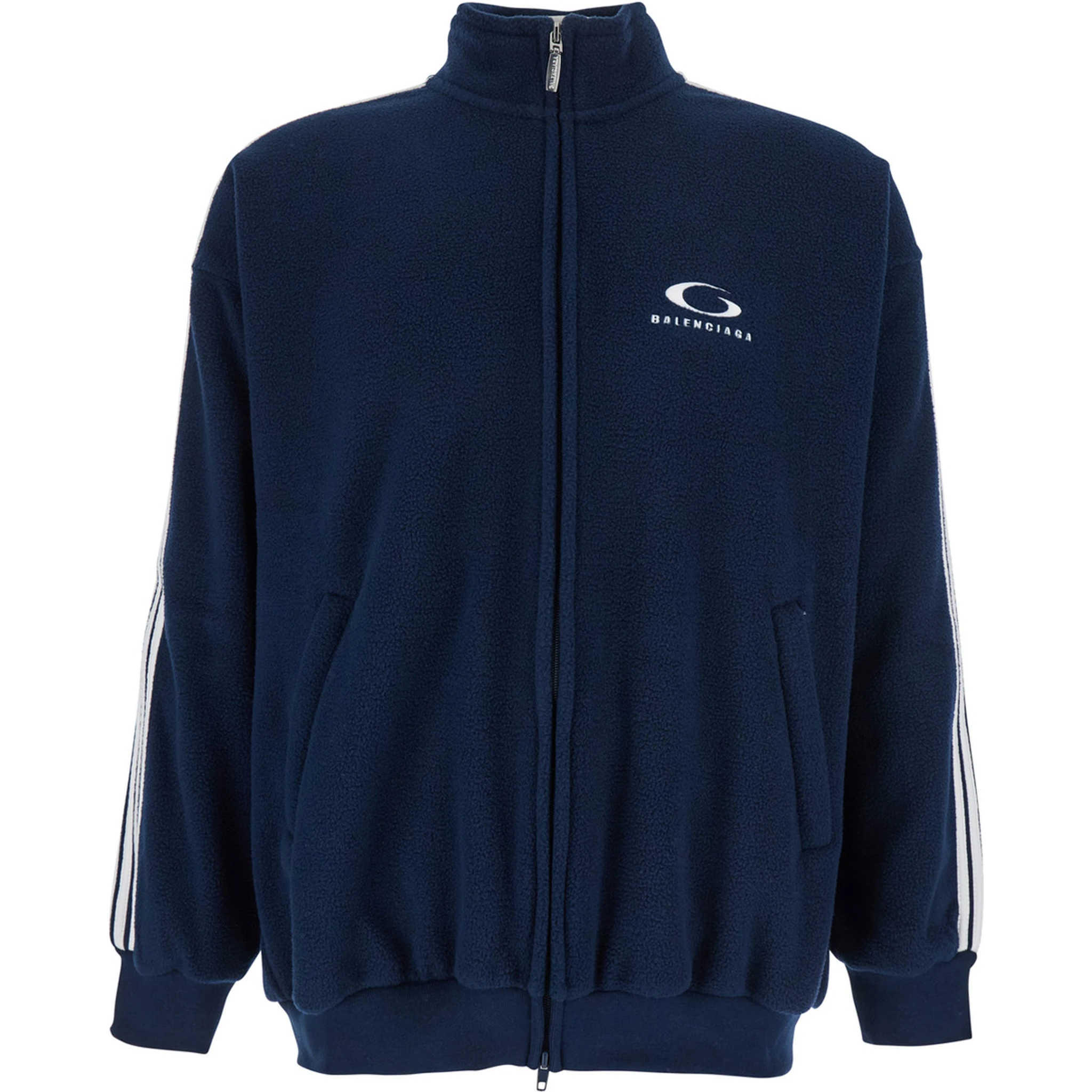 Blue Sweatshirt with Logo Detail on Front and Rear and Striped Detail on the Sleeve in Tech Fabric Man