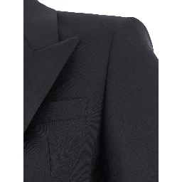 Black Double-Breasted Suit with Peak Revers in Wool Woman
