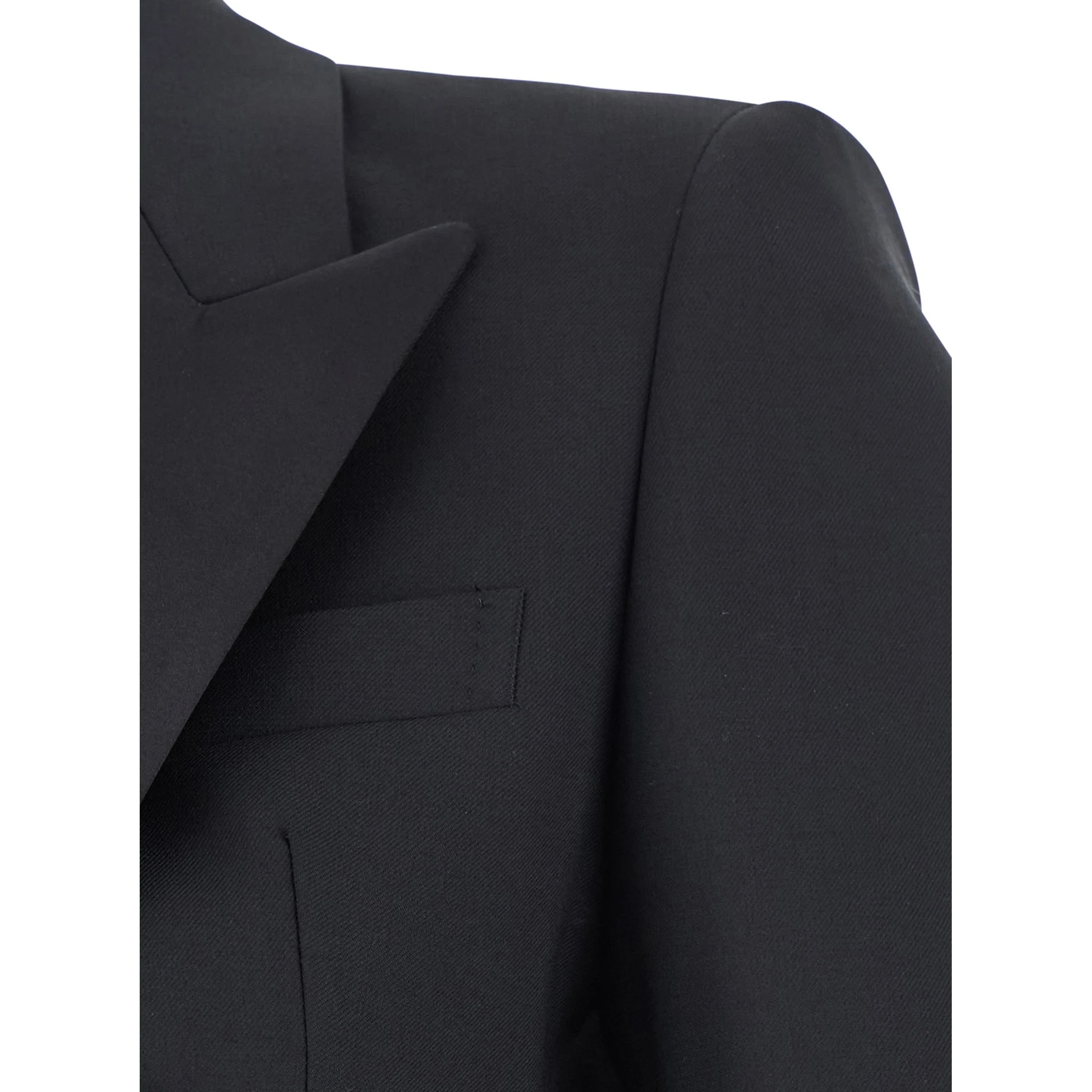 Black Double-Breasted Suit with Peak Revers in Wool Woman