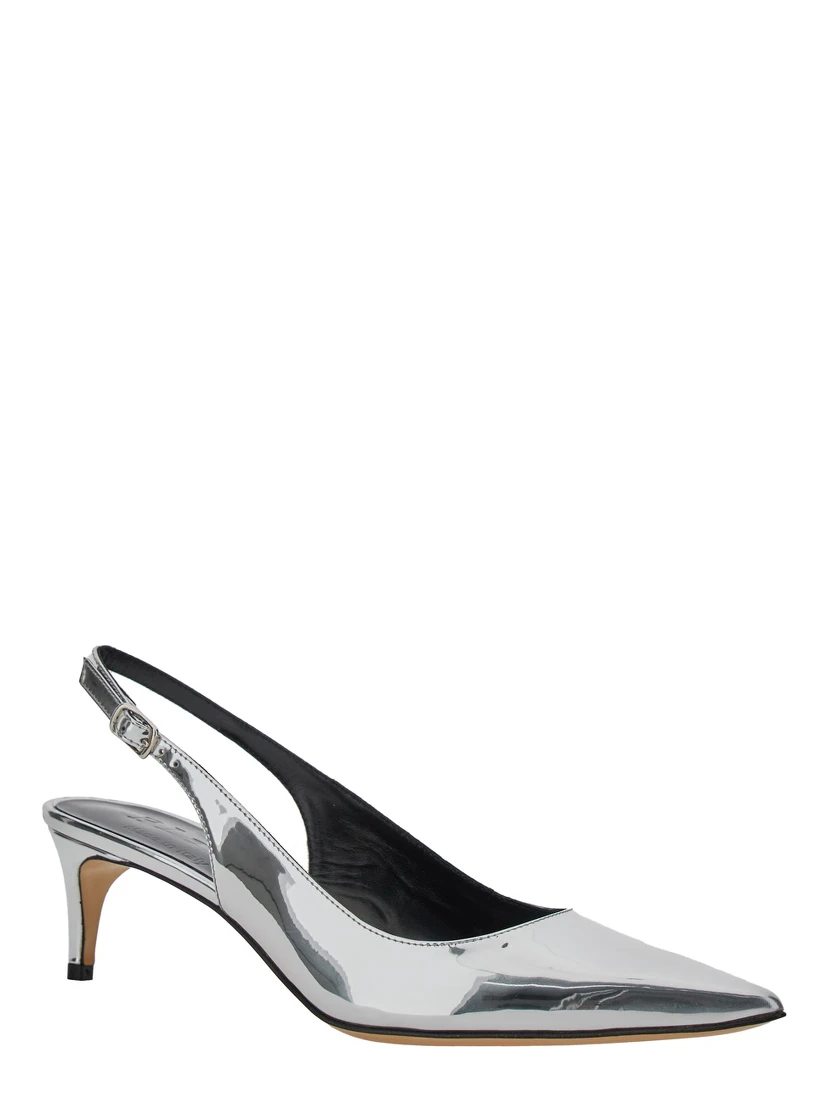 Luisa Metallic Slingback Pumps with Medium Stiletto Heel and Mirror Effect in Leather Woman