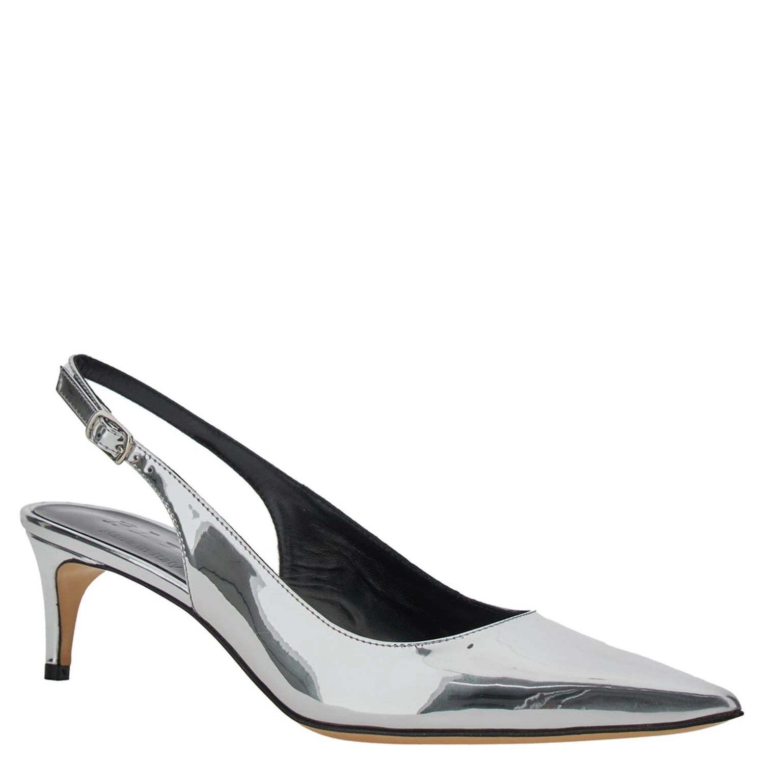 Luisa Metallic Slingback Pumps with Medium Stiletto Heel and Mirror Effect in Leather Woman