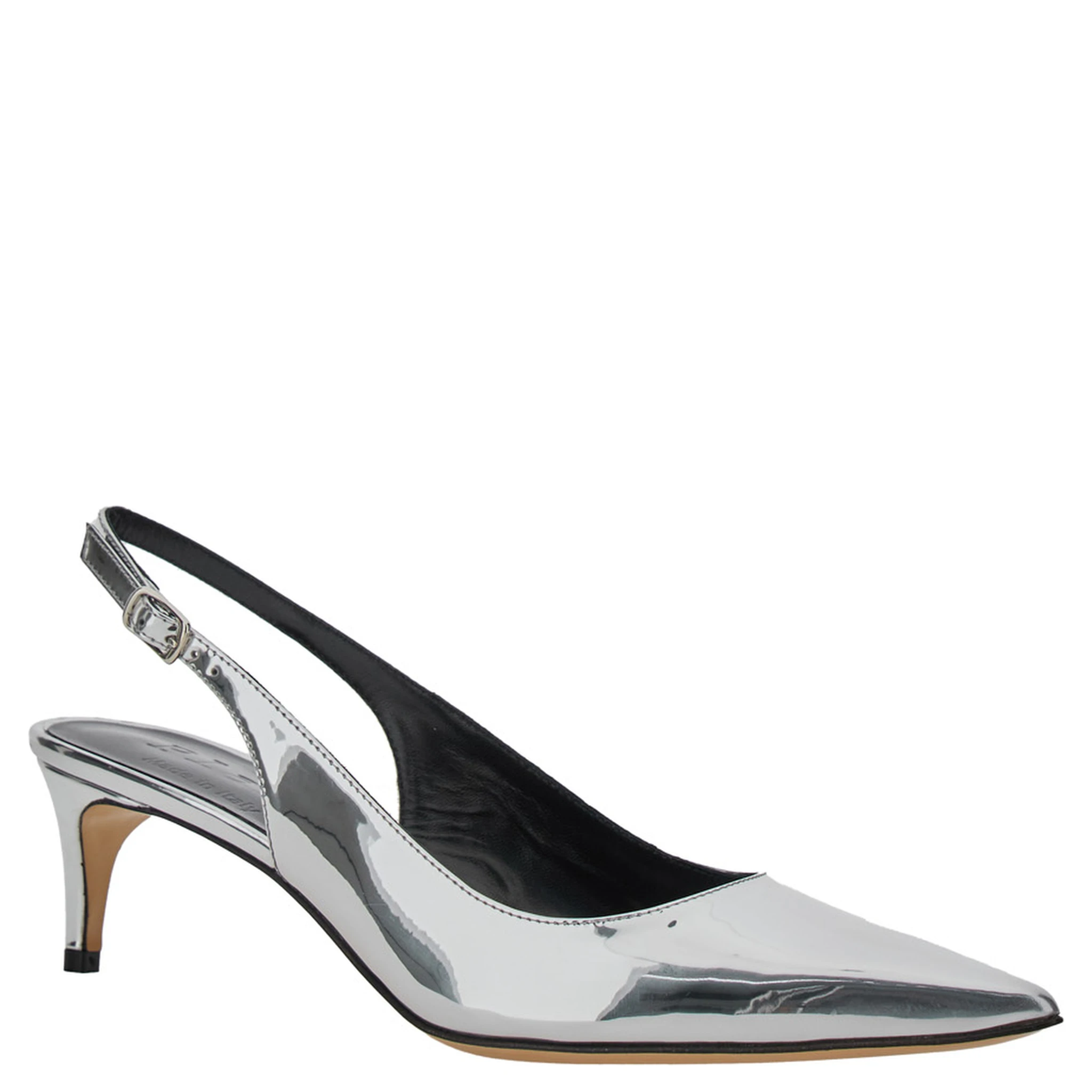 حذاء لويزا المعدني ذو الكعب العالي المدبب متوسط الارتفاع والمرآة، مصنوع من الجلد، للنساء