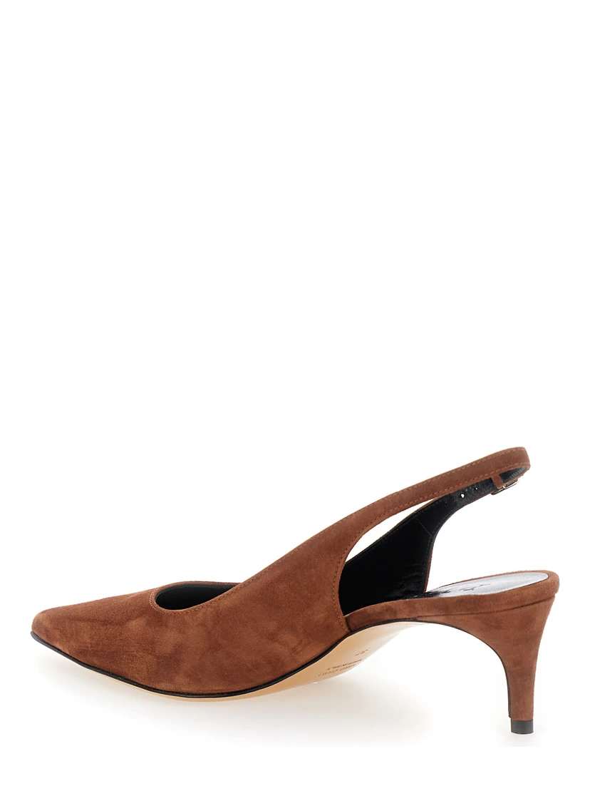 Luisa Brown Slingback Pumps with Low Heel in Suede Woman