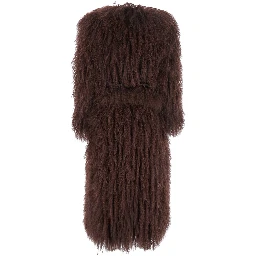 Brown Fur Coat with Round Neck and Long Sleeves in Fur Woman