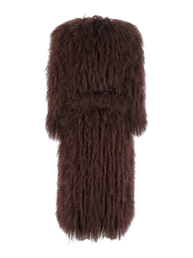 Brown Fur Coat with Round Neck and Long Sleeves in Fur Woman alternative