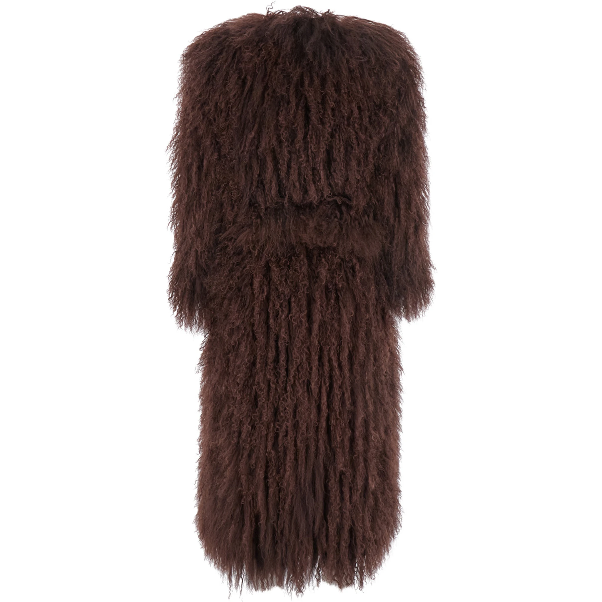 Brown Fur Coat with Round Neck and Long Sleeves in Fur Woman