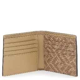 Beige Bi-Fold Wallet with FF Plaque on the Front and FF Motif in Leather Man