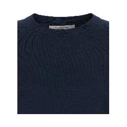 كنزة صوفية زرقاء برقبة دائرية وحواف مضلعة للرجال