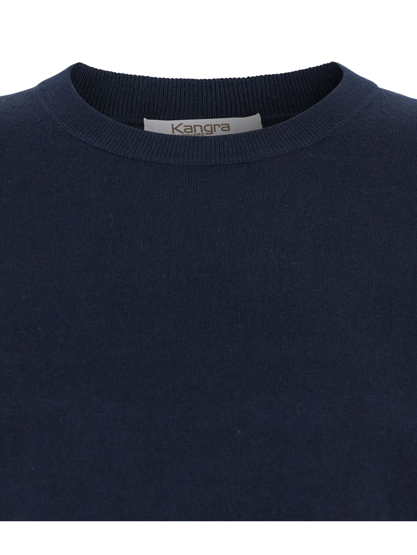 كنزة صوفية زرقاء برقبة دائرية وحواف مضلعة للرجال