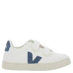Epslar White Sneaker with Hook-and-Loop Closure and Logo on the Side in Leather Boy