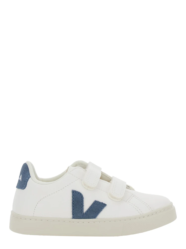 Epslar White Sneaker with Hook-and-Loop Closure and Logo on the Side in Leather Boy