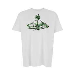 White Crew Neck T-Shirt with Orb Print on the Front in Cotton Man