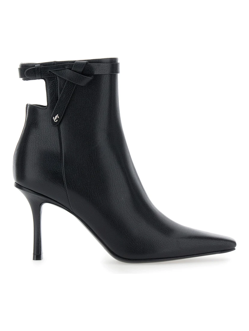 Camie Black Ankle Boots with Knot Detail in Leather Woman