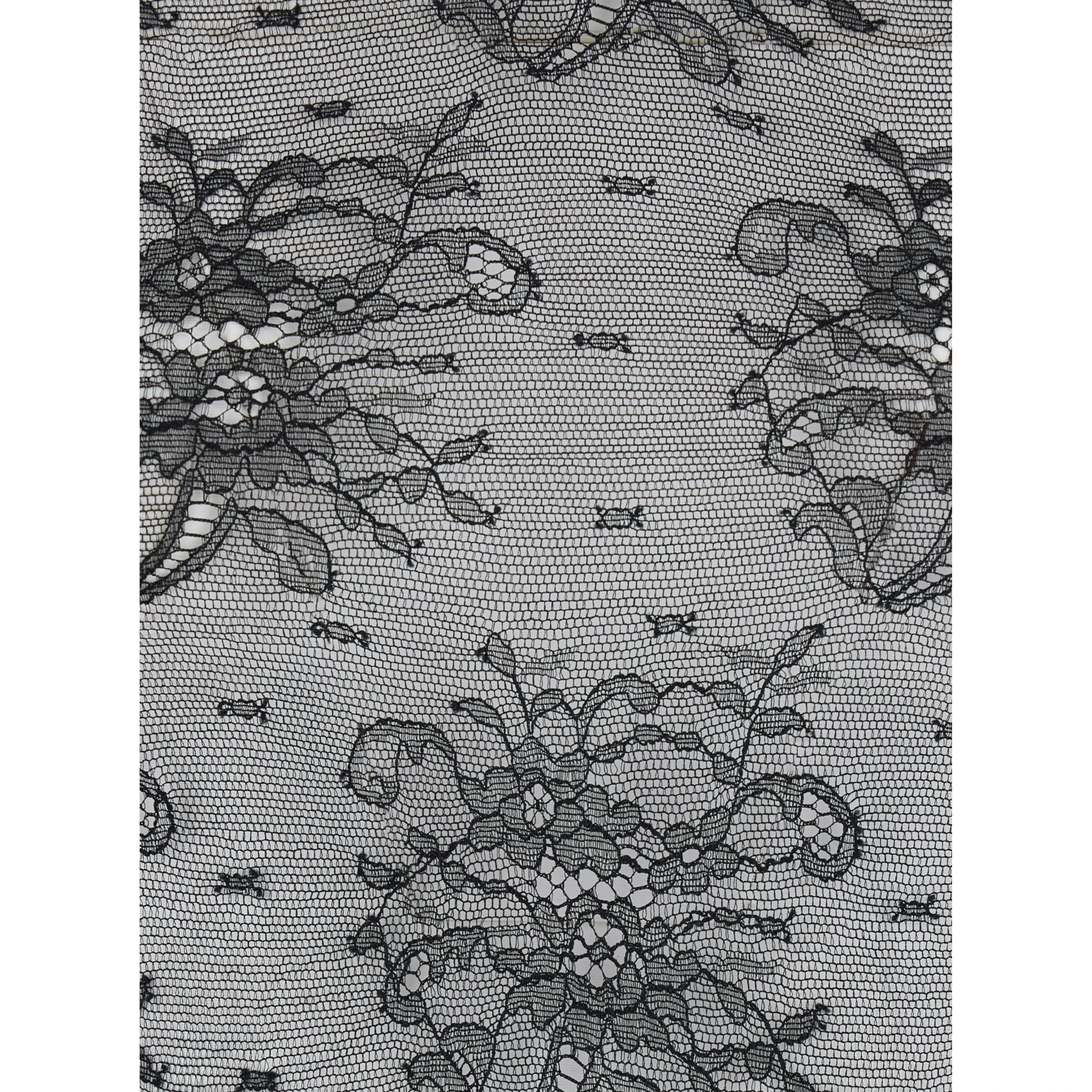 Black Bodysuit with All-Over Floral Embroidery and Semi-Sheer Design in Stretch Tech Fabric Woman