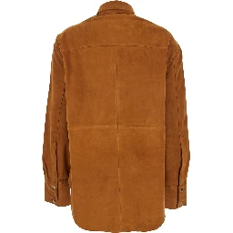 Beige Jacket with Classic Collar in Suede Woman