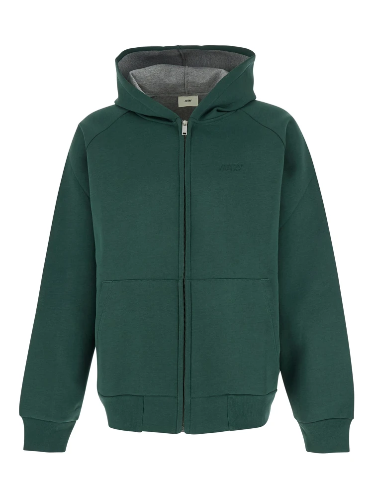 Green Hoodie with Dropped Shoulders in Neoprene Man