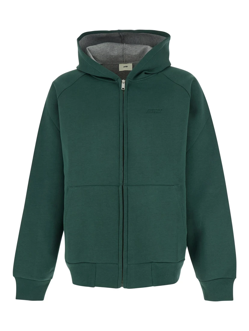 Green Hoodie with Dropped Shoulders in Neoprene Man