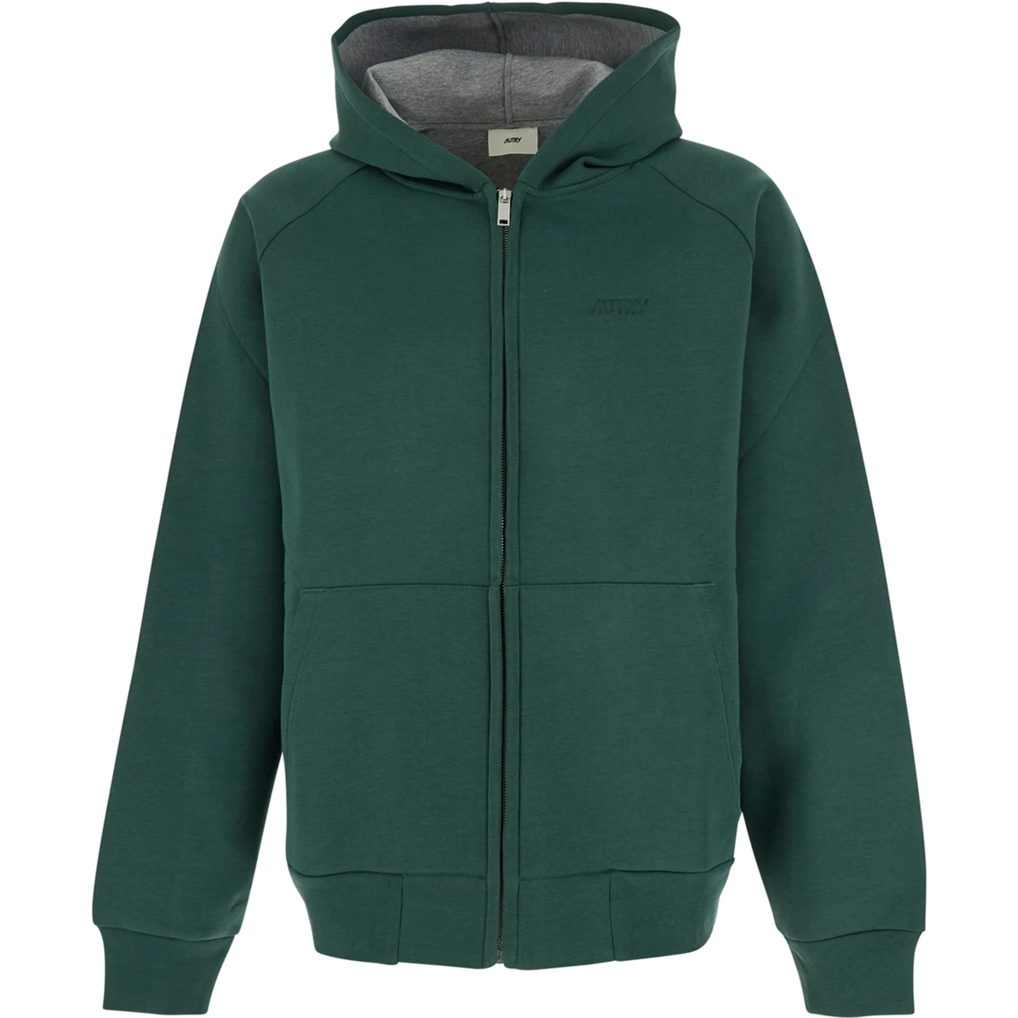 Green Hoodie with Dropped Shoulders in Neoprene Man