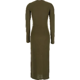 Jelina Green Midi Dress with Round Neck and Ruched Details in Modal Stretch Woman
