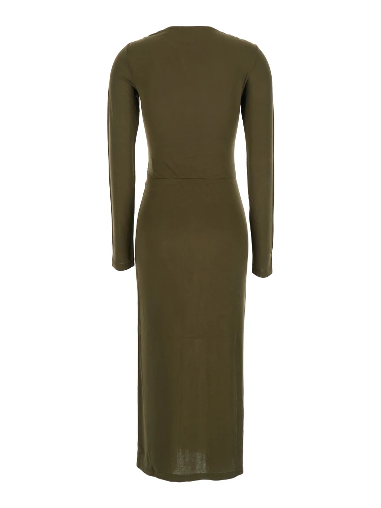 Jelina Green Midi Dress with Round Neck and Ruched Details in Modal Stretch Woman alternative
