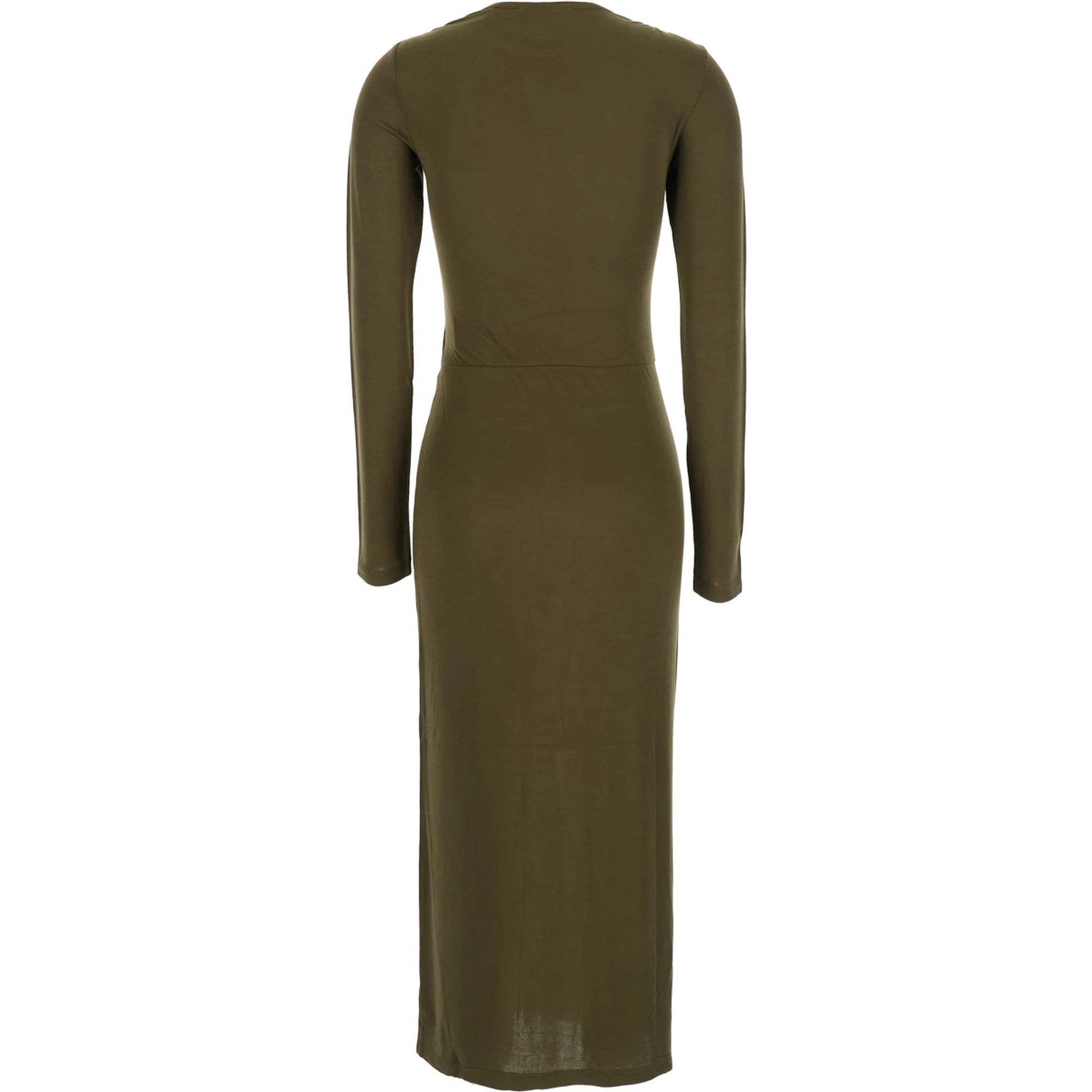 Jelina Green Midi Dress with Round Neck and Ruched Details in Modal Stretch Woman