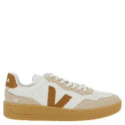 V90 Beige Sneaker with Side Logo and Perforated Toe in Leather Unisex