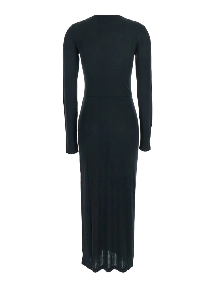 Jelina Black Midi Dress with Round Neck and Ruched Details in Modal Stretch Woman alternative