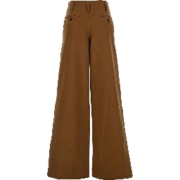 Brown Pants with Belt Loops and Wide Leg in Cotton Woman