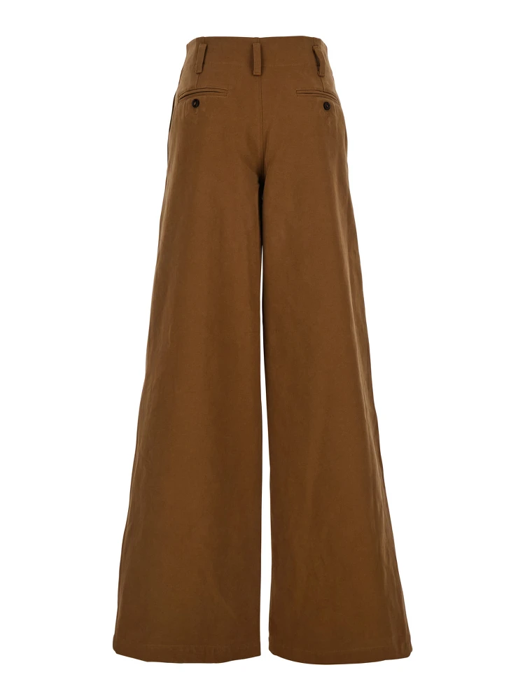 Brown Pants with Belt Loops and Wide Leg in Cotton Woman alternative