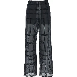 Black Elastic Waist and All-Over Logo Lettering Embroidery in Cotton and SIlk Woman