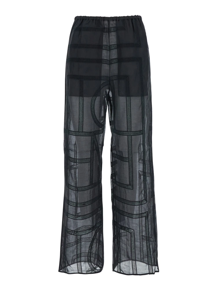 Black Elastic Waist and All-Over Logo Lettering Embroidery in Cotton and SIlk Woman