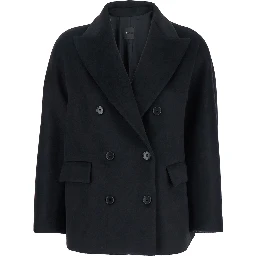 Black Double-Breasted Jacket with Peak Revers in Wool Woman