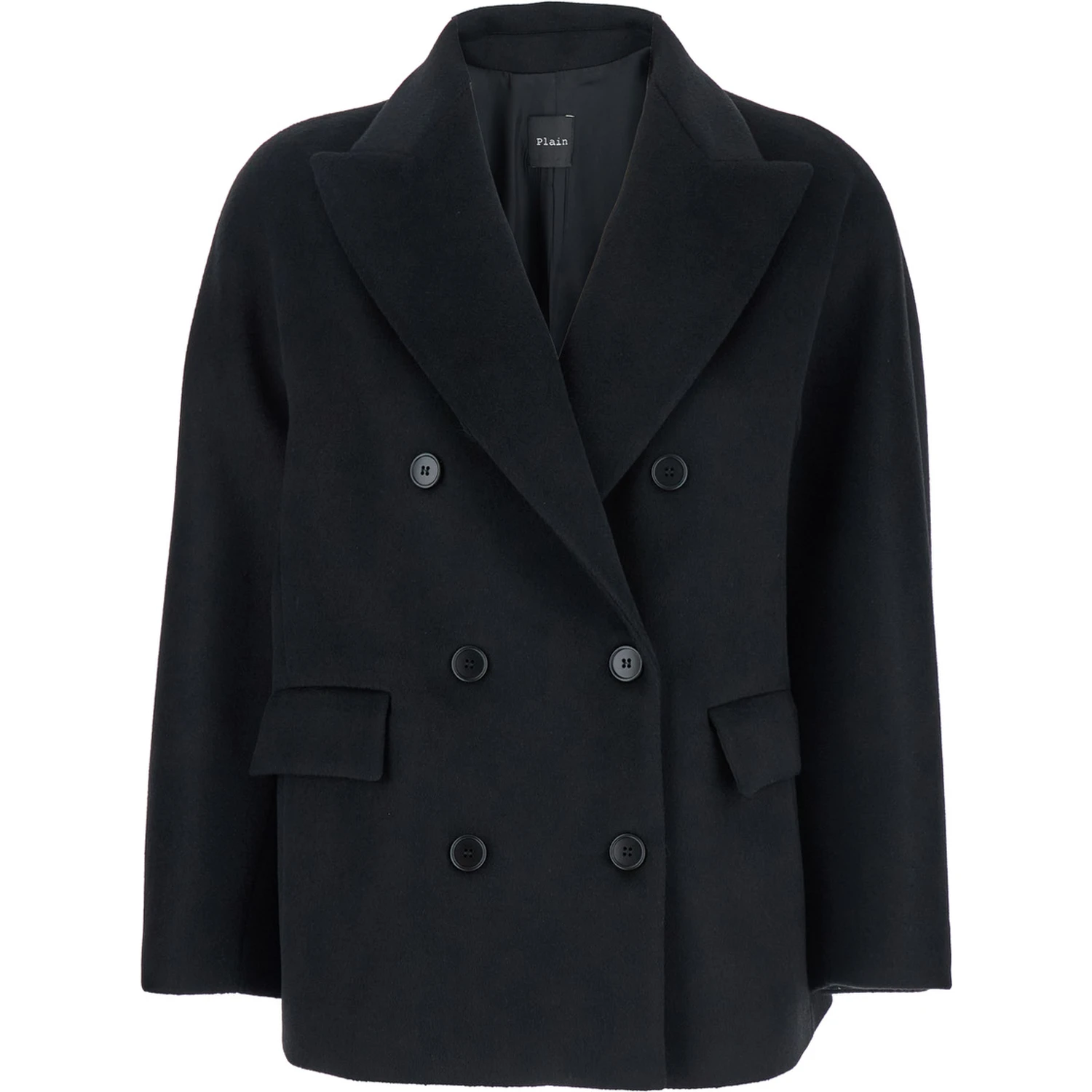 Black Double-Breasted Jacket with Peak Revers in Wool Woman