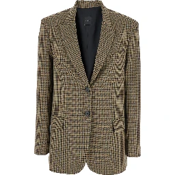 Brown Single-Breasted Jacket with All-Over Check Motif in Wool Woman