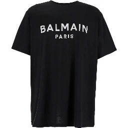 Black Crewneck T-Shirt with Logo Lettering on the Front in Cotton Man