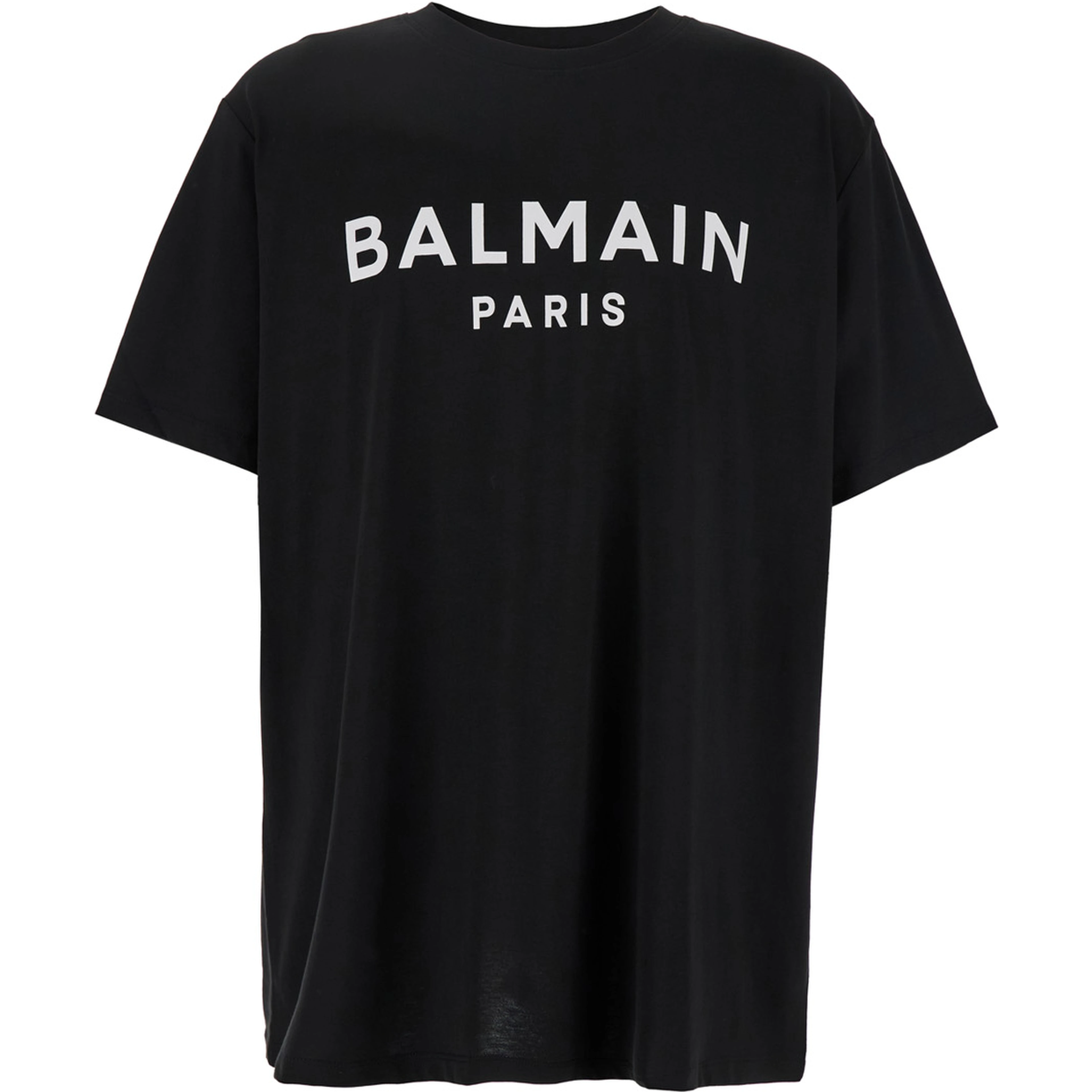 Black Crewneck T-Shirt with Logo Lettering on the Front in Cotton Man
