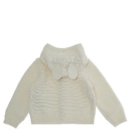 White Sweatshirt with Hood with Ear Detail and Logo Embroidery on the Front in Cotton and Cashmere Baby