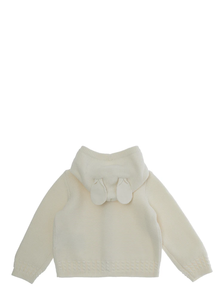 White Sweatshirt with Hood with Ear Detail and Logo Embroidery on the Front in Cotton and Cashmere Baby alternative