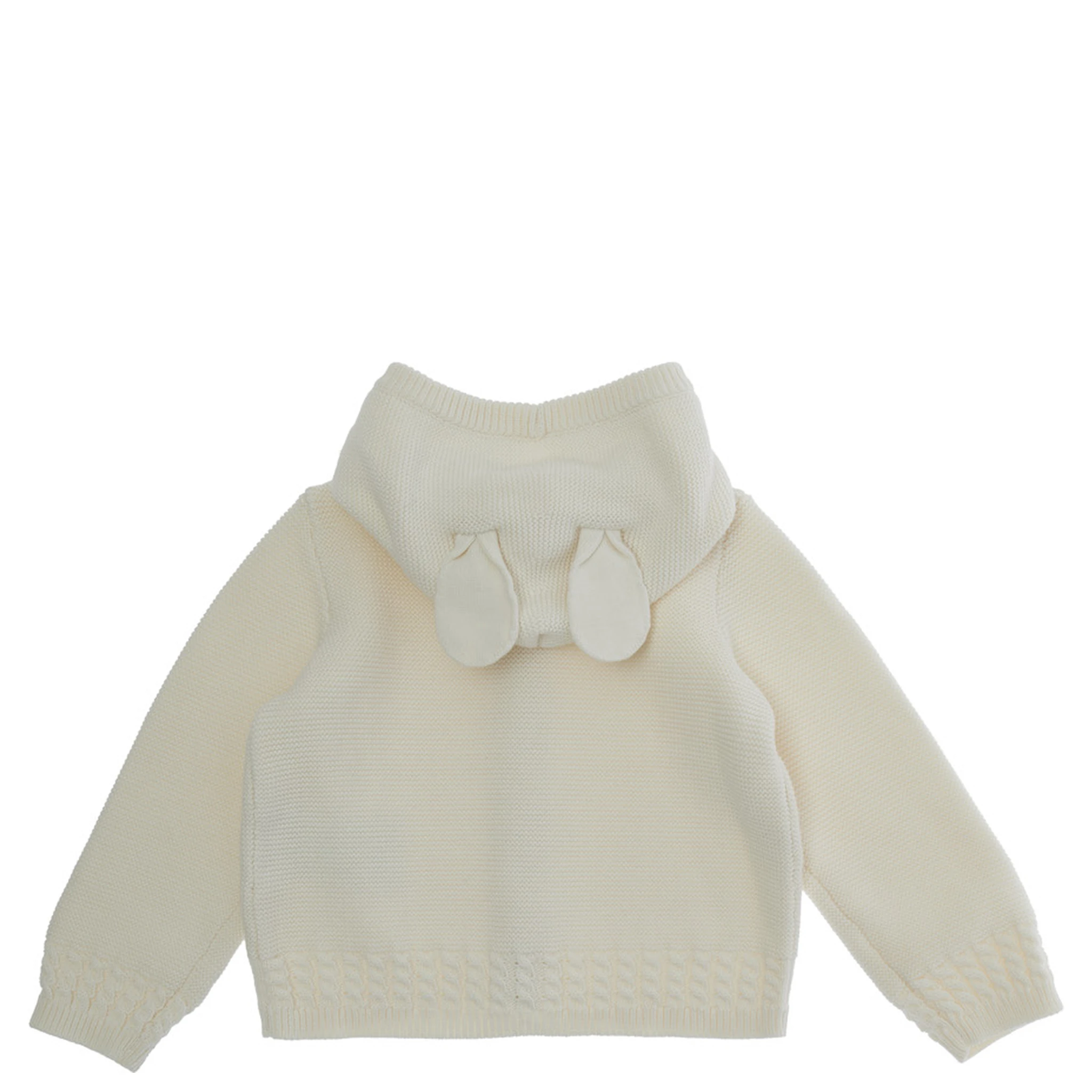 White Sweatshirt with Hood with Ear Detail and Logo Embroidery on the Front in Cotton and Cashmere Baby