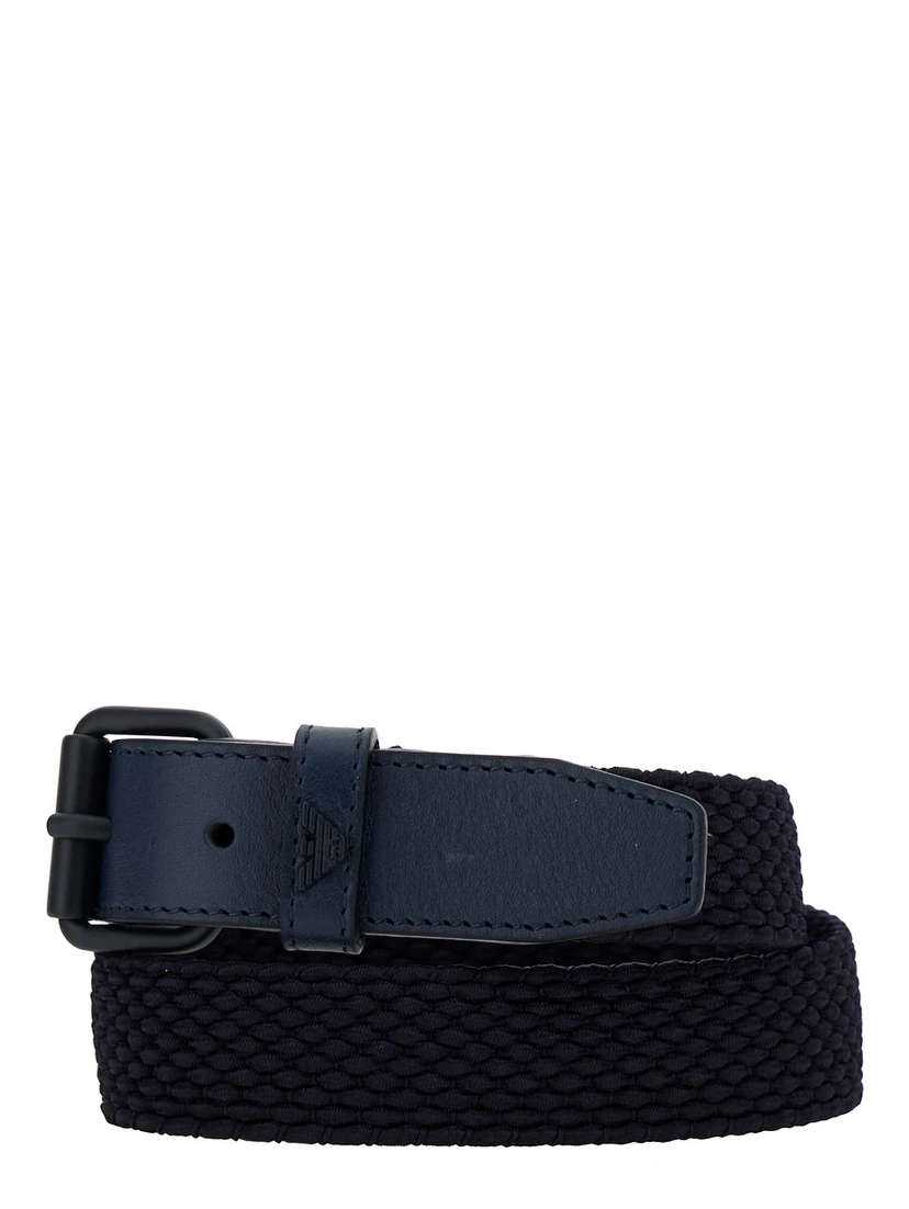 Blue Belt with Logo in Braided Fabric and Leather Boy