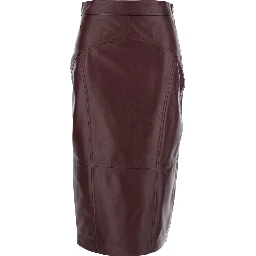 Taiga Bordeaux Skirt with Concealed Side Zip Closure and Rear Single Slit in Leather Woman