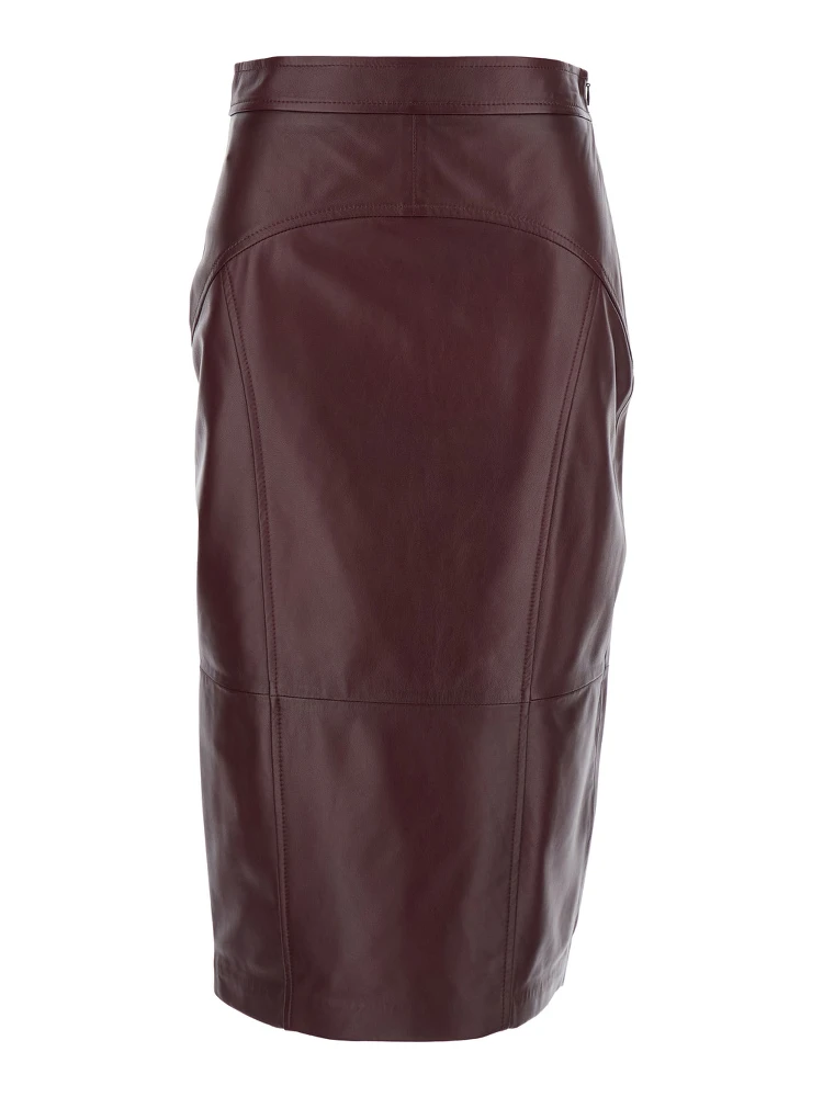 Taiga Bordeaux Skirt with Concealed Side Zip Closure and Rear Single Slit in Leather Woman