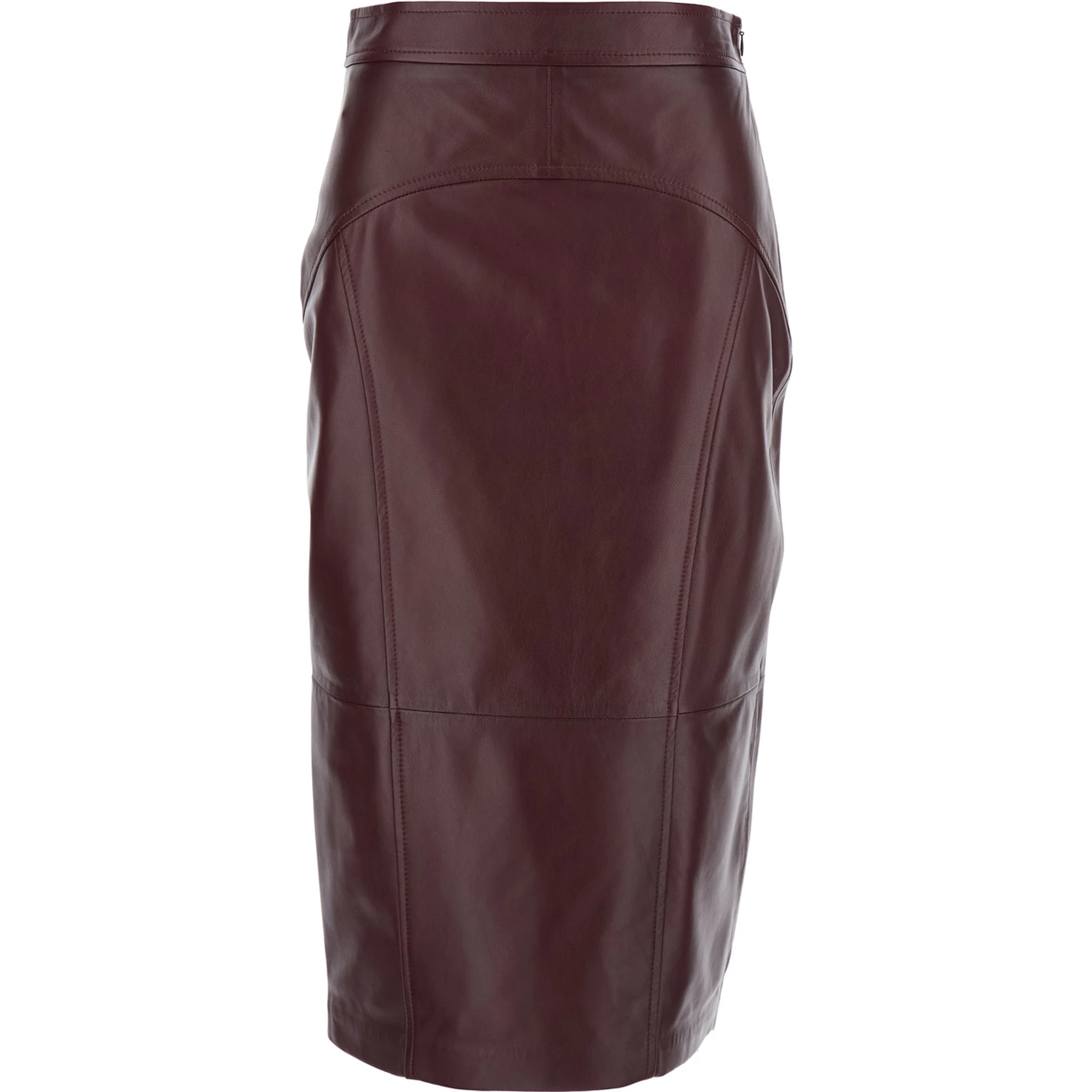 Taiga Bordeaux Skirt with Concealed Side Zip Closure and Rear Single Slit in Leather Woman