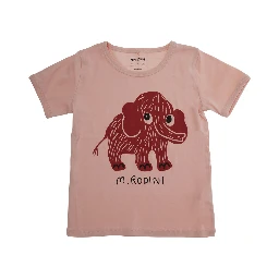 Pink Crewneck T-Shirt with Maxi Print on the Front in Cotton Baby