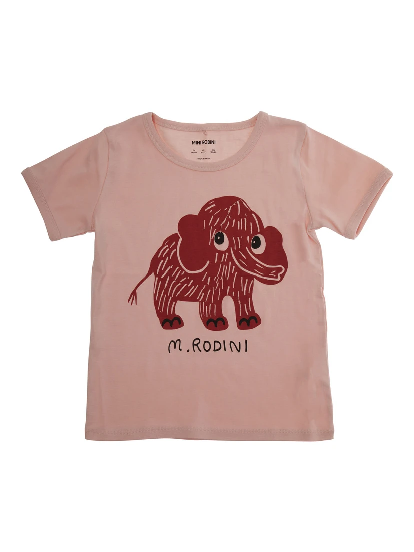 Pink Crewneck T-Shirt with Maxi Print on the Front in Cotton Baby