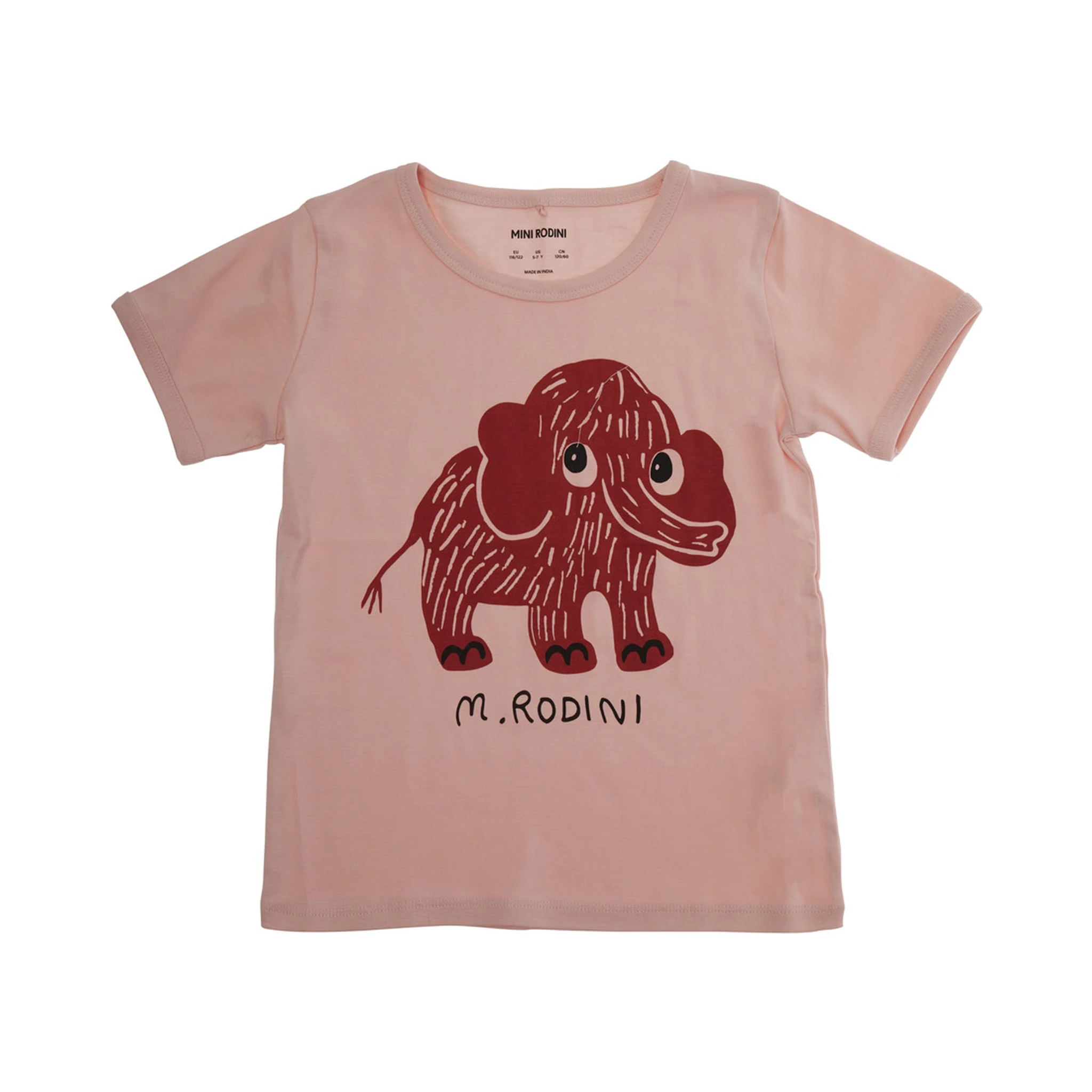 Pink Crewneck T-Shirt with Maxi Print on the Front in Cotton Baby