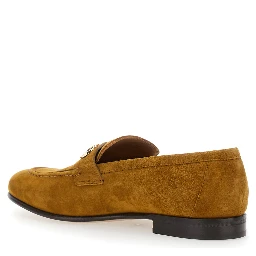 Brown Loafers with Almond Toe and Gancini Detail on the Front in Suede Woman