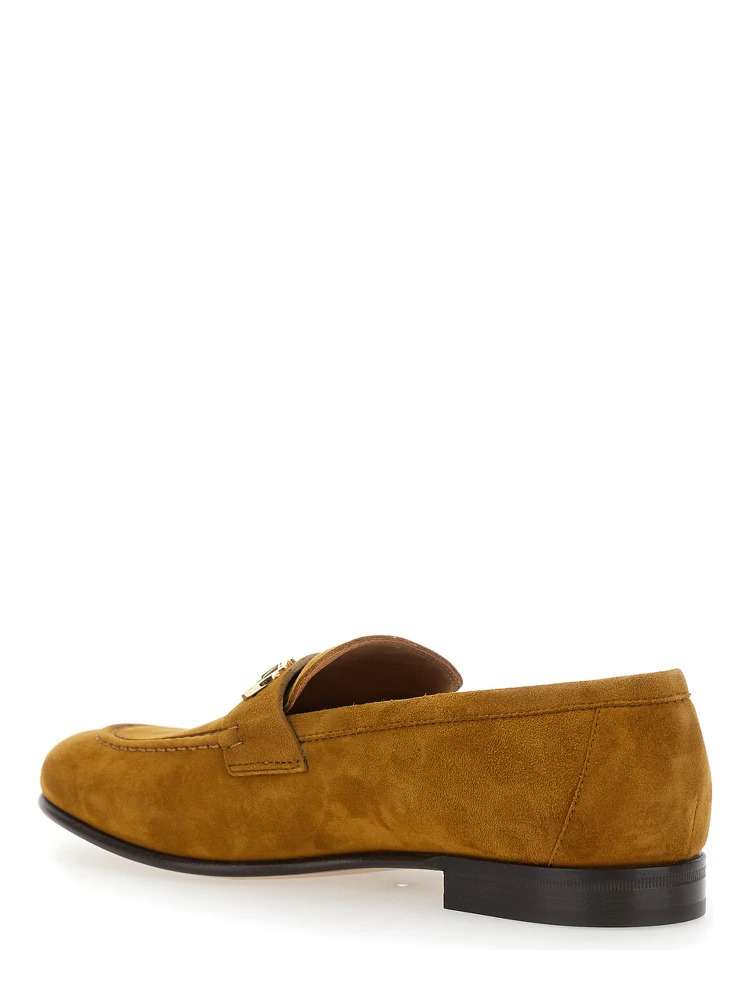 Brown Loafers with Almond Toe and Gancini Detail on the Front in Suede Woman alternative