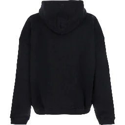 Black Sweatshirt with Logo Embroidery on the Hood and Dropped Shoulders in Cotton Man