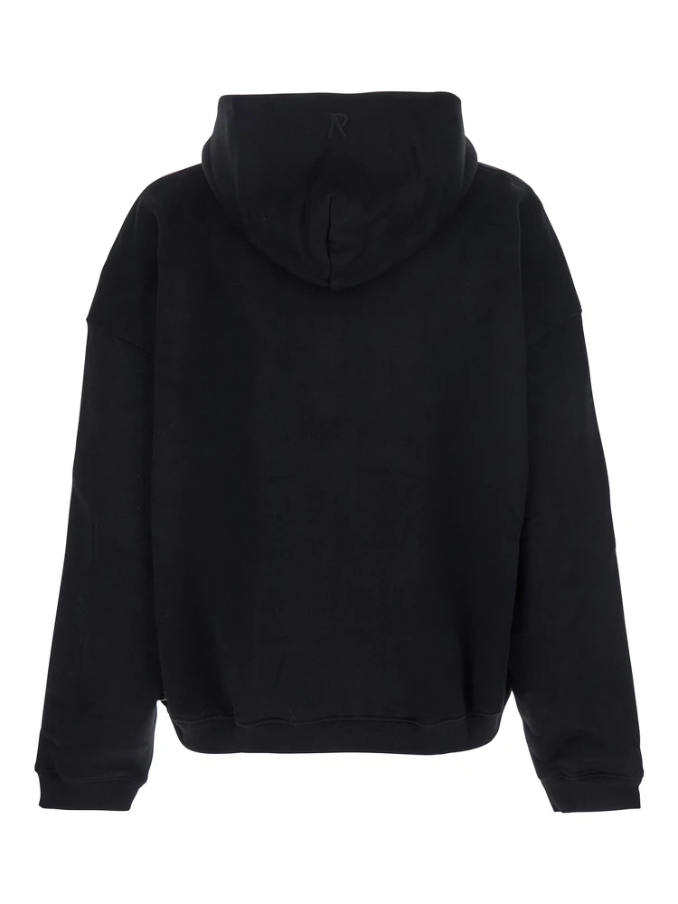 Black Sweatshirt with Logo Embroidery on the Hood and Dropped Shoulders in Cotton Man alternative
